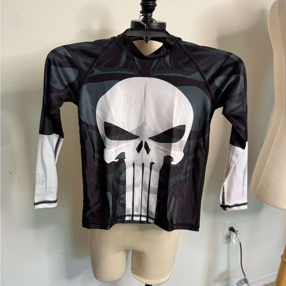 Ninja grapplingspats Black and White Skull Long Sleeve Shirt boys youth small